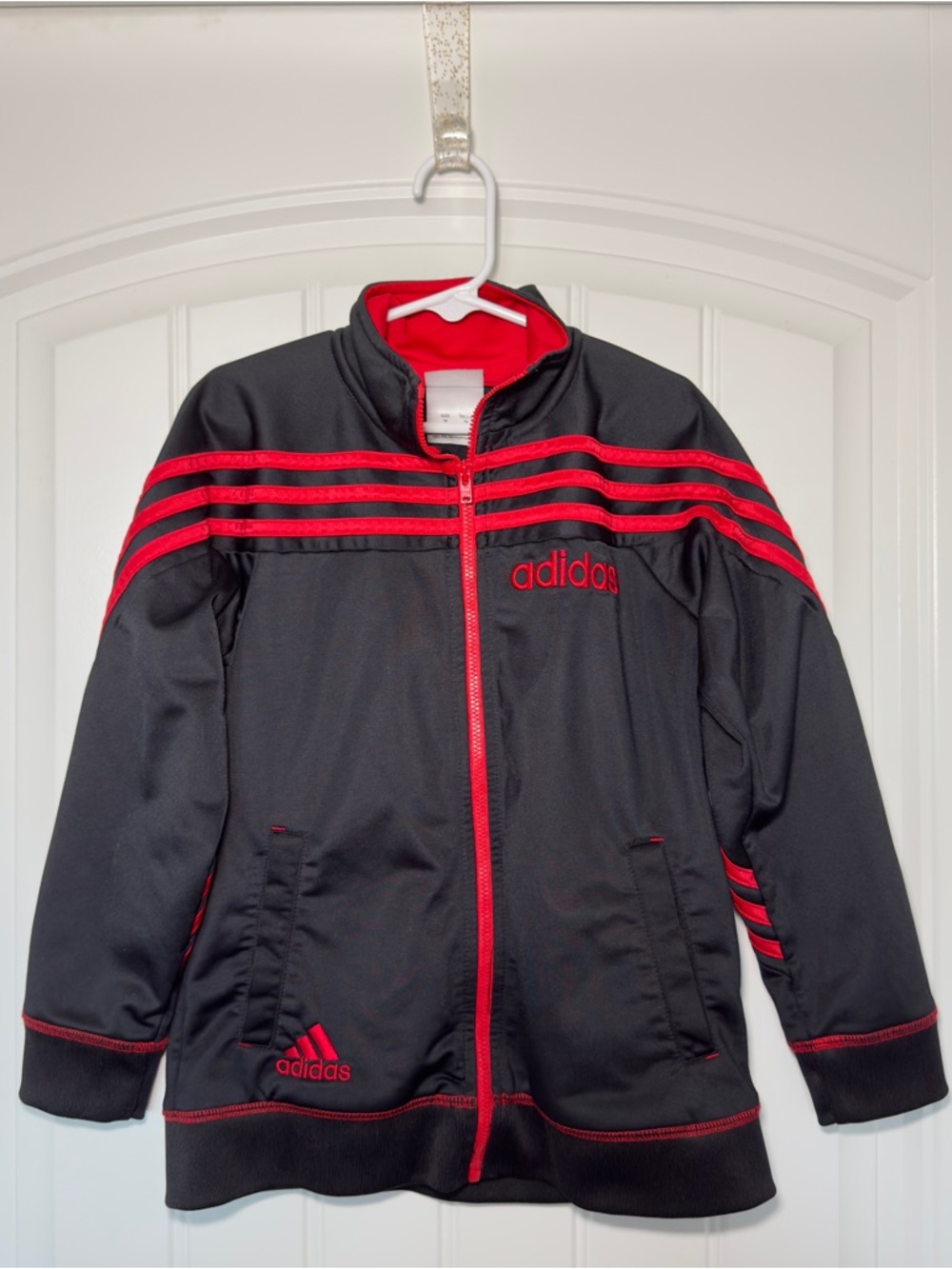 Adidas KidsBlack Red Track Jacket Size 7 Athletic Athleisure